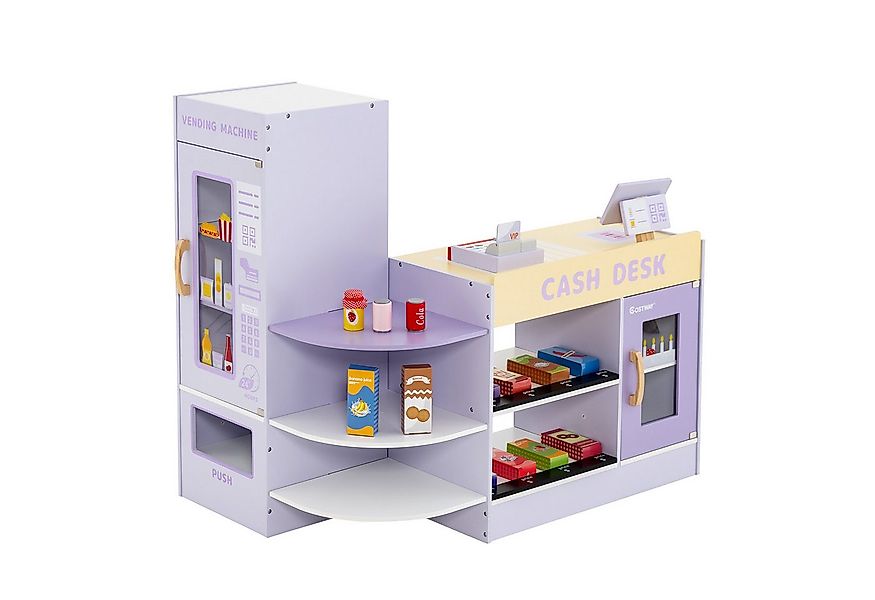 COSTWAY Kaufladen Holzspielzeug, Verkaufsstand mit Seitentheke günstig online kaufen