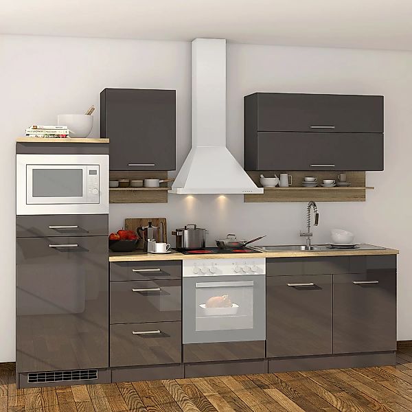 Held Möbel Küchenzeile Mailand 270 cm Grau Hochglanz-Grau Matt ohne E-Gerät günstig online kaufen