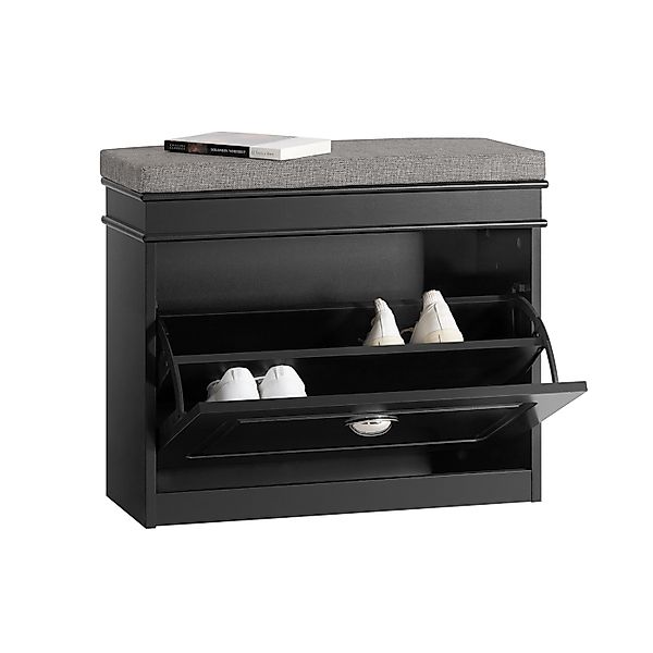 SoBuy Schuhkipper mit Sitzkissen und Klappe MDF Schwarz FSR82-K-SCH günstig online kaufen