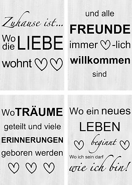 Artland Poster "Wo die Liebe wohnt 1-4", Sprüche & Texte, (4 St.), Poster, günstig online kaufen