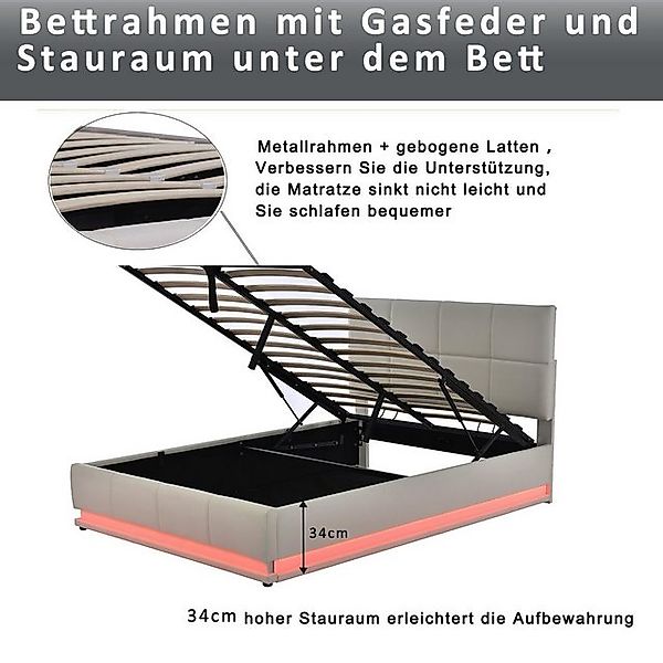 HAUSS SPOLE Polsterbett 140x200cm mit LED Beleuchtung, Hydraulischer Bettst günstig online kaufen