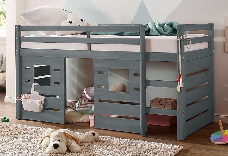 Lüttenhütt Hochbett "Alpi", aus Kiefernholz, inklusive Leiter und Panel, Au günstig online kaufen