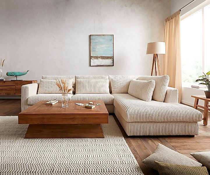 Ecksofa Isla 330x225 cm Cord Beige Ottomane rechts günstig online kaufen