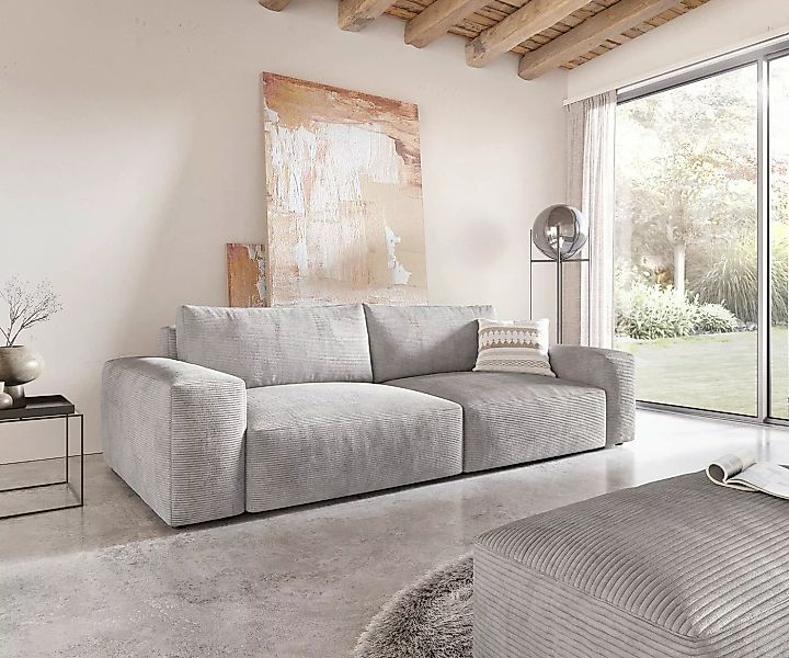 DELIFE Big-Sofa Lanzo, XL Cord Silbergrau 270x130 cm mit Hocker günstig online kaufen