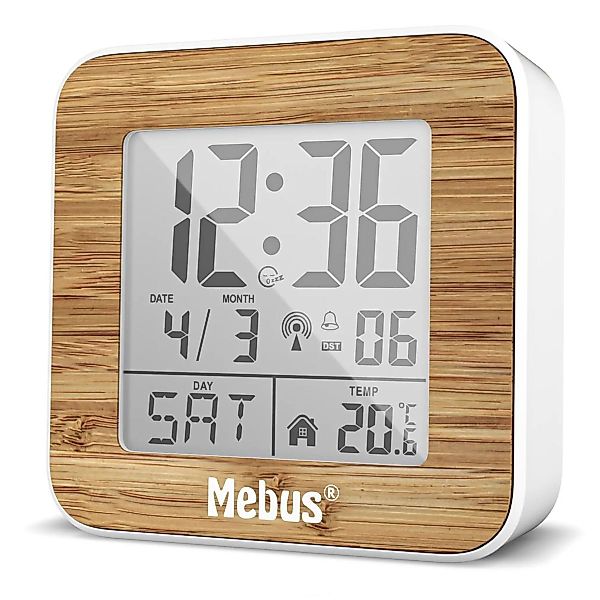 Mebus Wecker 27247 Weiß/Holzoptik Funkwecker digital günstig online kaufen