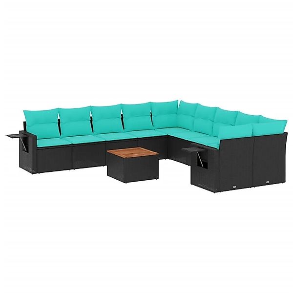 vidaXL 11-Tlg Gartensofa-Set mit Kissen Schwarzes Polyrattan 3224755 günstig online kaufen