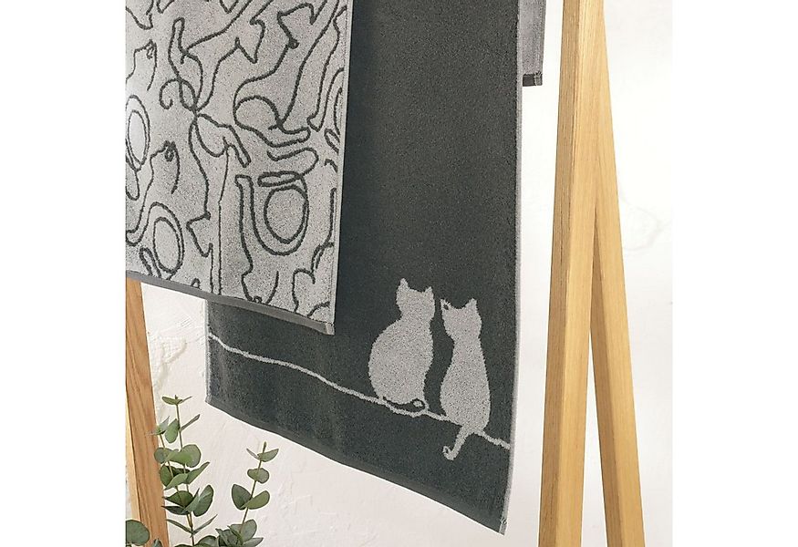 Cawö Handtuch 2 Stück Cawö Gästetücher Cute Cats 6263-77 Katzen Anthrazit G günstig online kaufen