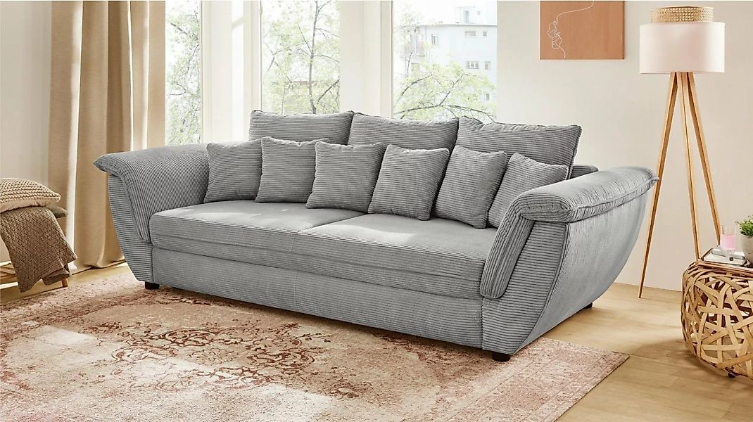 Massivart® Big-Sofa VENJA Cord hellgrau 290 cm / 4-Sitzer, Federkernpolster günstig online kaufen