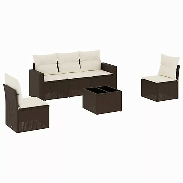 vidaXL Sofaelement 6-tlg. Garten-Sofagarnitur mit Kissen Braun Poly Rattan günstig online kaufen