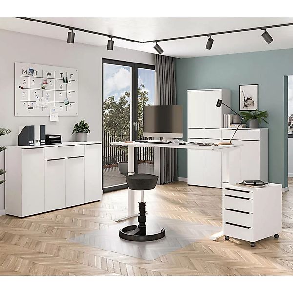 Büromöbel Set 5-teilig MEMPHIS-01 mit Schreibtisch 120x80cm in weiß günstig online kaufen
