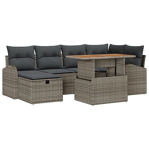 vidaXL Loungesofa Garten Sofa Set 7-teilig Grau Rattan, Polyester Garten So günstig online kaufen