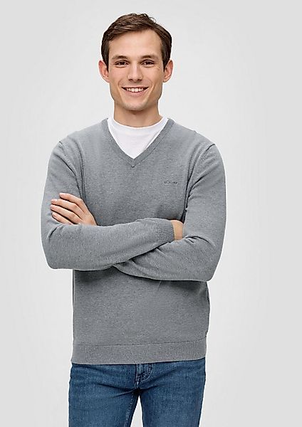 s.Oliver Strickpullover Feinstrickpulli mit V-Ausschnitt Logo günstig online kaufen