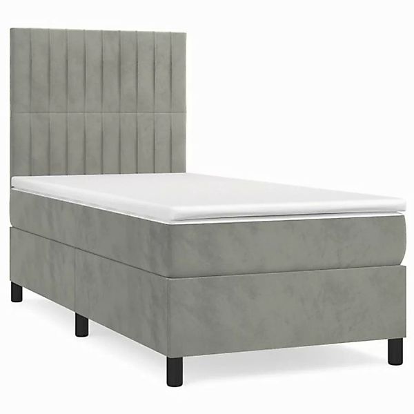 furnicato Bett Boxspringbett mit Matratze Hellgrau 90x200 cm Samt (1-tlg) günstig online kaufen