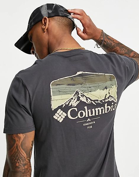 Columbia – Pikewood – T-Shirt in Grün mit Grafikprint am Rücken günstig online kaufen
