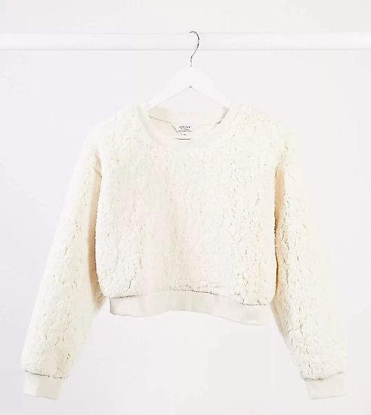 Miss Selfridge Petite – Kurzes Sweatshirt aus Teddyfell in Creme, Kombiteil günstig online kaufen