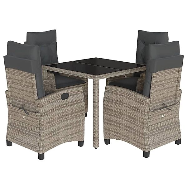 vidaXL 5-Tlg Garten-Essgruppe mit Kissen Grau Poly Rattan 3212646 günstig online kaufen