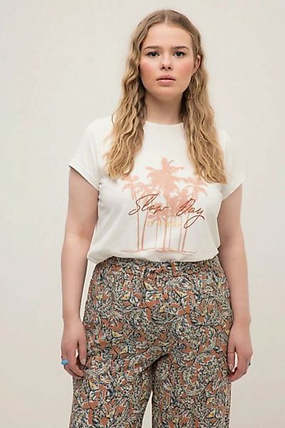 Studio Untold Rundhalsshirt T-Shirt Slim Fit Palmen Motiv Rundhals Halbarm günstig online kaufen