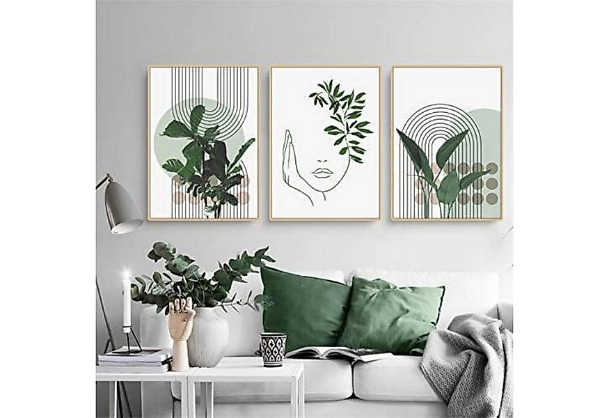 Martin Kench Poster 3er-Set Bohemian Poster Grüne Pflanze Moderne Wandbilde günstig online kaufen