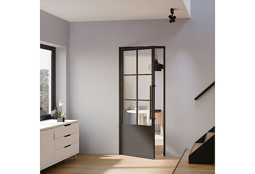 inova wohnen Zimmertür Stahltür Schwarz mit Klarglas 6 Felder (Komplett Set günstig online kaufen