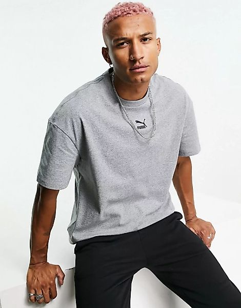 Puma – Klassisches Oversized-T-Shirt in Grau günstig online kaufen