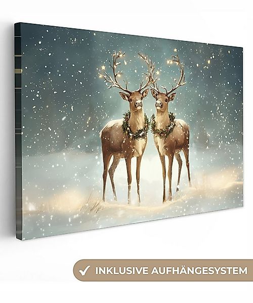 OneMillionCanvasses® Leinwandbild Weihnachtszauber - Winterwald - Rentier, günstig online kaufen