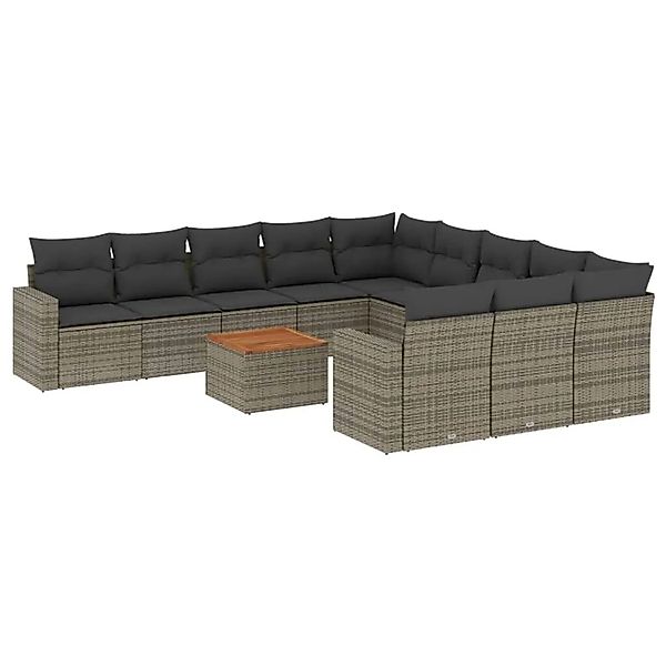 vidaXL 12-Tlg Garten-Sofagarnitur mit Kissen Grau Poly Rattan 3224352 günstig online kaufen