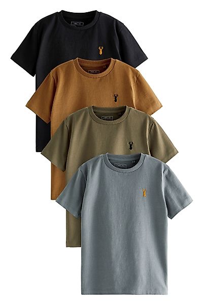 Next T-Shirt 4er-Pack Kurzarm-T-Shirts mit Hirsch-Stickerei günstig online kaufen
