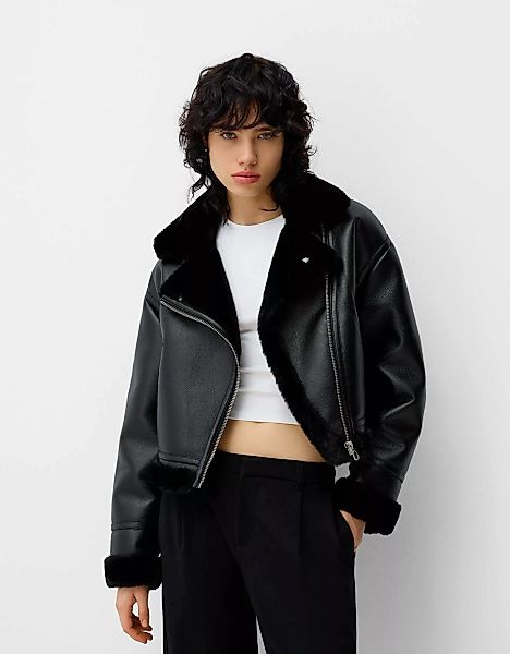 Bershka Doubleface-Bikerjacke Damen L Schwarz günstig online kaufen