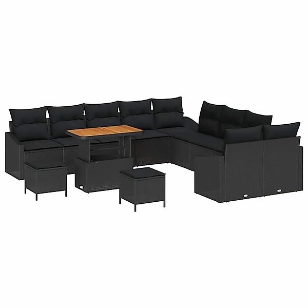 vidaXL Gartensofa-Set mit Kissen 13 Stk Schwarz Poly Rattan 3364664 günstig online kaufen