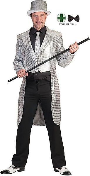 Karneval-Klamotten Kostüm Frack Pailletten Herren silber mit Fliege schwarz günstig online kaufen