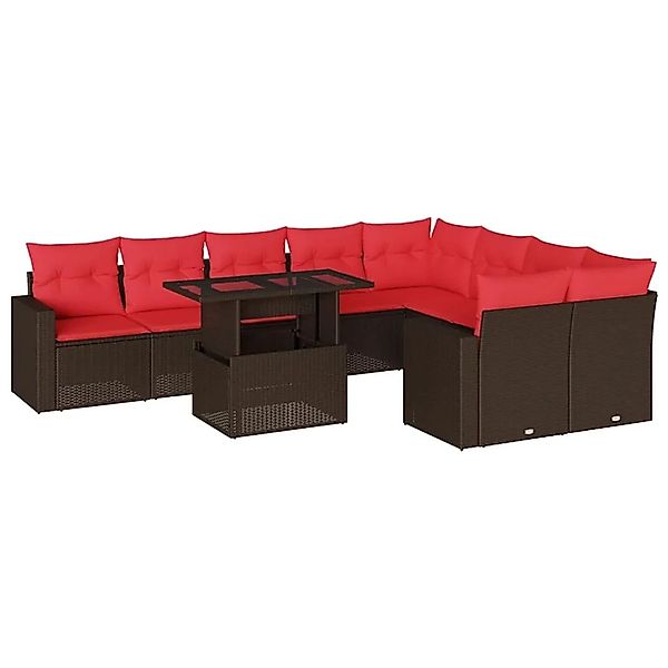vidaXL 10-Tlg Gartensofa-Set mit Kissen Braun Polyrattan 3267504 günstig online kaufen