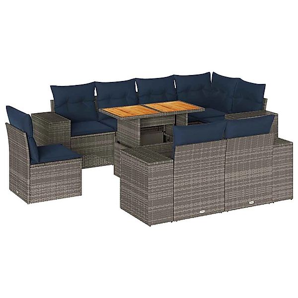vidaXL 9-Tlg Garten-Sofagarnitur mit Kissen Grau Poly Rattan 3327393 günstig online kaufen