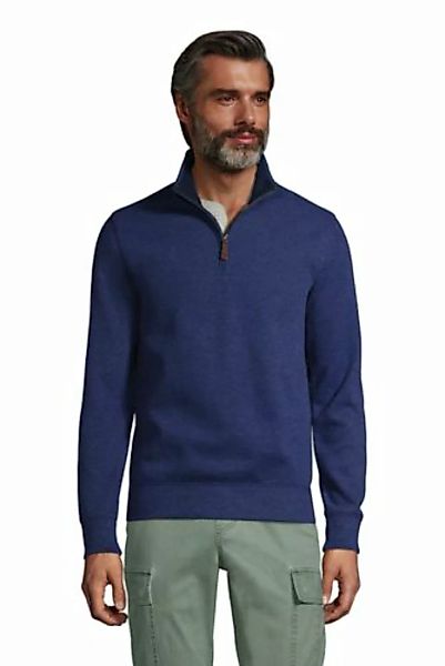 Melierter Zipper-Pullover aus Bedford-Ripp, Herren, Größe: S Normal, Blau, günstig online kaufen