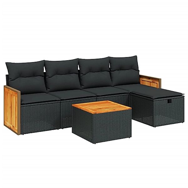 vidaXL 6-tlg Garten-Sofagarnitur mit Kissen Schwarz Poly Rattan Modell 120 günstig online kaufen