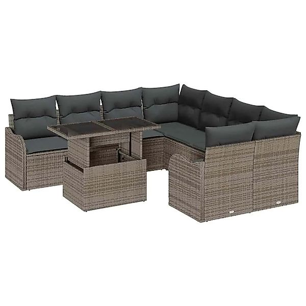 vidaXL Gartensofa-Set mit Kissen 9 Stk Grau Polyrattan 3357172 günstig online kaufen