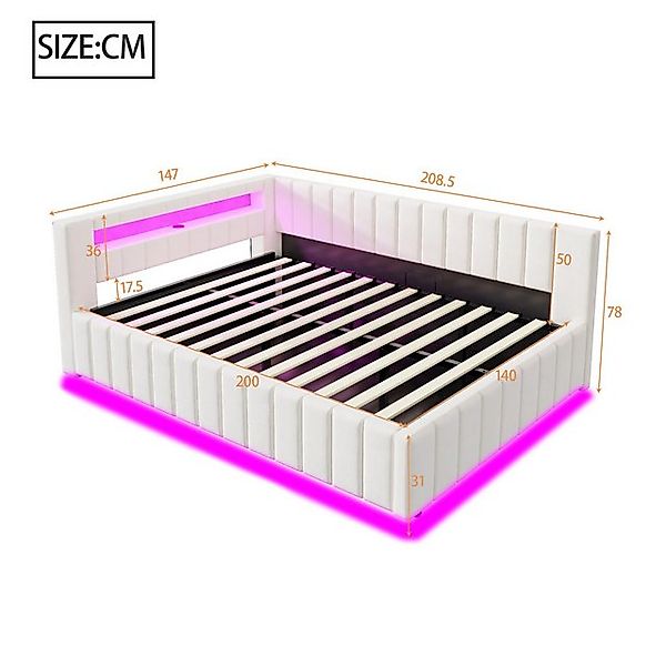 Merax Daybett 140x200 cm mit hydraulischem Stauraum (1 tlg), Polsterbett Ta günstig online kaufen