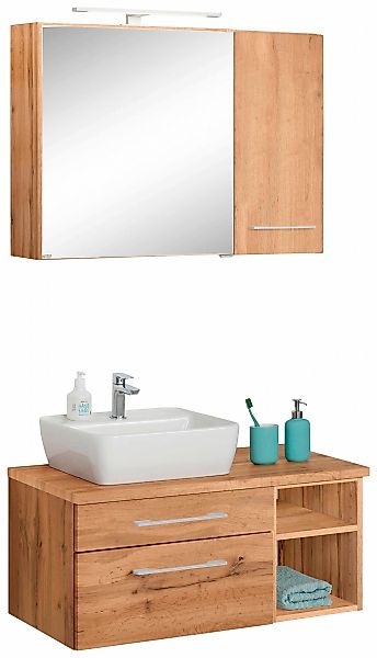 welltime Badmöbel-Set "Davos" 3 Stk. tlg. Spiegelschrank mit extra Regal günstig online kaufen