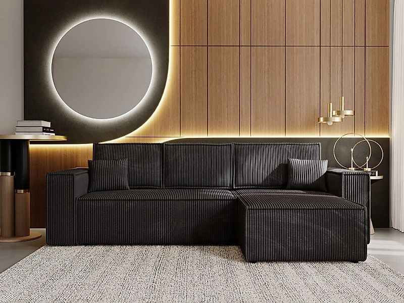 GrainGold Ecksofa L-Form PRATO mit Schlaffunktion und Bettkasten - Schwarz, günstig online kaufen