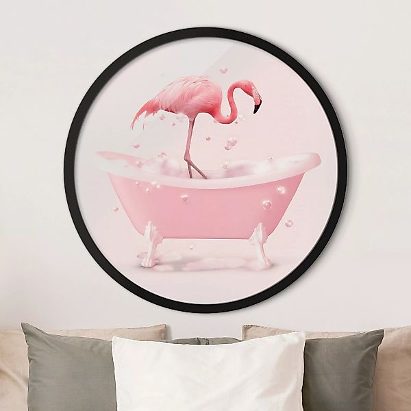 Rundes Bild mit Rahmen Badewannen Flamingo günstig online kaufen