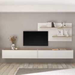 Wohnzimmerwand modern in Wildeichefarben und Weiß die Wandmontage (dreiteil günstig online kaufen