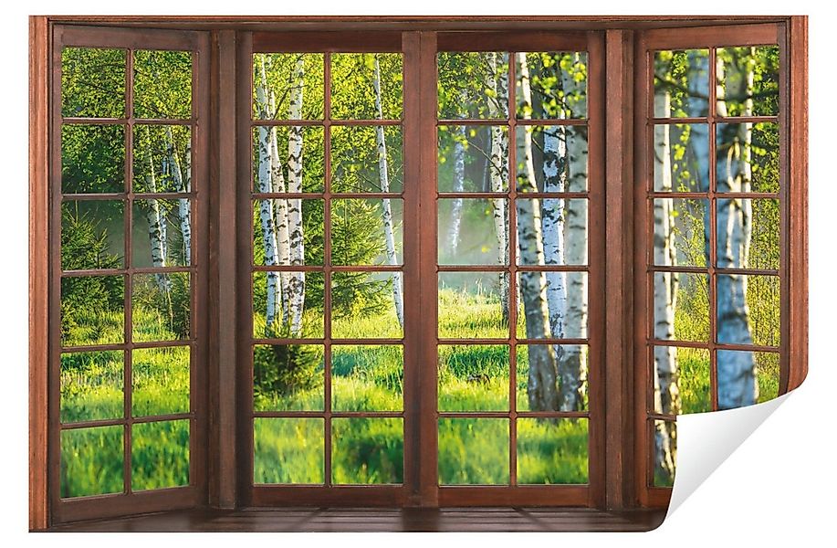 Wallarena Fototapete 3D EFFEKT Fenster Wald Birken Birkenwald Wohnzimmer Sc günstig online kaufen