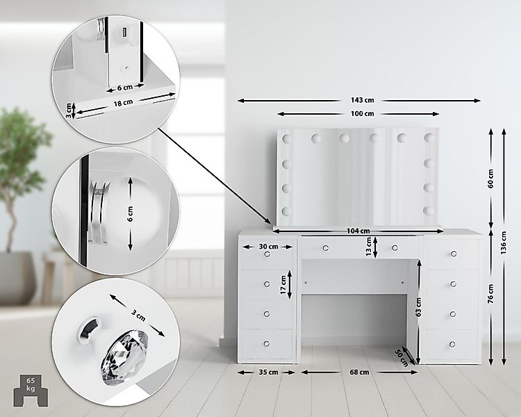 CLP Schminktisch Tiline, Spiegel, LED-Beleuchtung, 7 günstig online kaufen