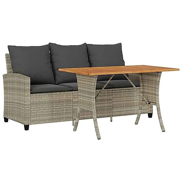 vidaXL Gartensofa 3-Sitzer mit Kissen & Tisch Hellgrau Poly Rattan 4103859 günstig online kaufen