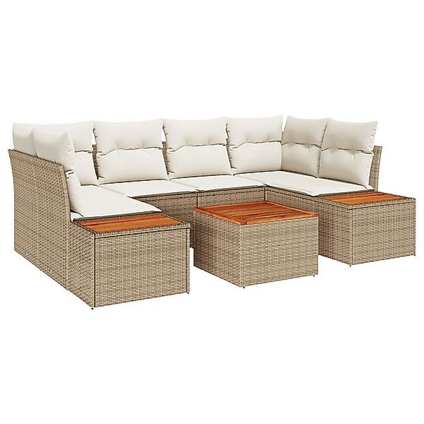 vidaXL Loungesofa 7-teiliges Garten-Sofa-Set mit Kissen Beige Poly Rattan, günstig online kaufen
