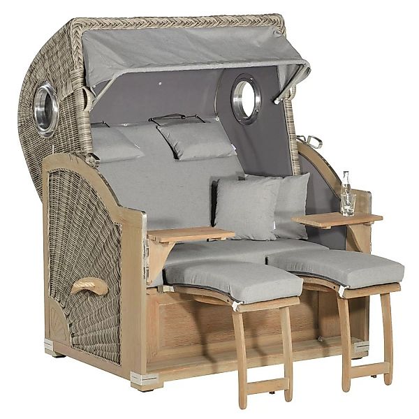 Natur24 Gartenstrandkorb Rustikal 500 Plus-Comfort 2-Sitzer Basalt-Grau günstig online kaufen