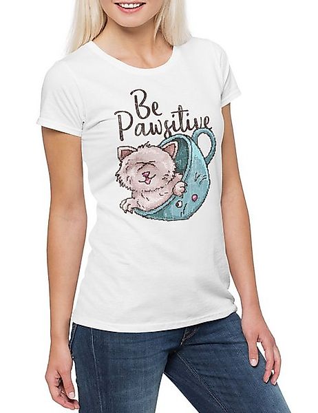 Urban Backwoods Print-Shirt Be PawsitIVe Damen T-Shirt Cat Cats Katze Love günstig online kaufen