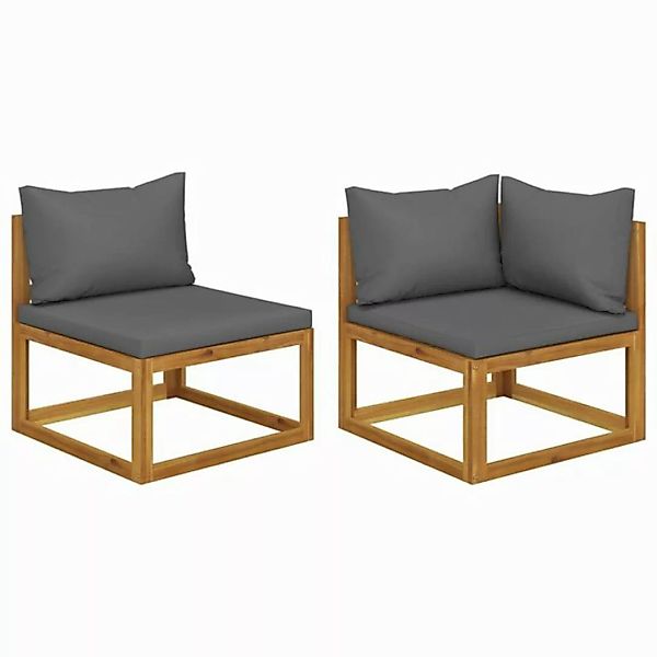 vidaXL Sofaelement 2-tlg. Sofagarnitur mit Dunkelgrauen Kissen Massivholz ( günstig online kaufen