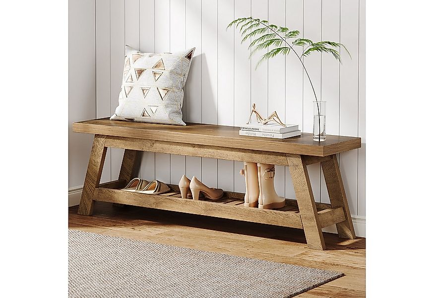 Tribesigns Schuhbank 140 cm Holz-Eingangsbank, 2-stöckige schmale Sitzbank günstig online kaufen