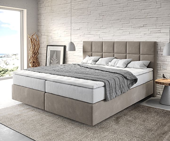 Boxspringbett Dream-Fine 180x200 cm Mikrofaser Beige mit TFK Matratze und V günstig online kaufen