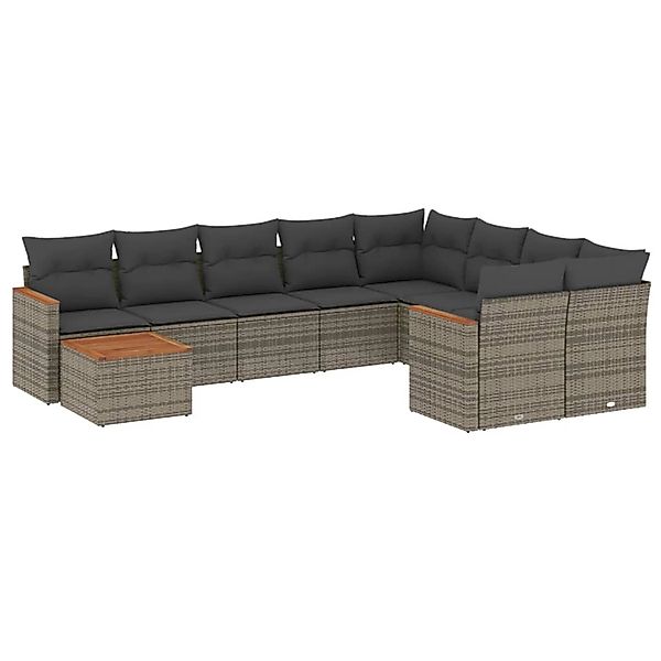vidaXL 10-Tlg Garten-Sofagarnitur mit Kissen Grau Poly Rattan 3226319 günstig online kaufen